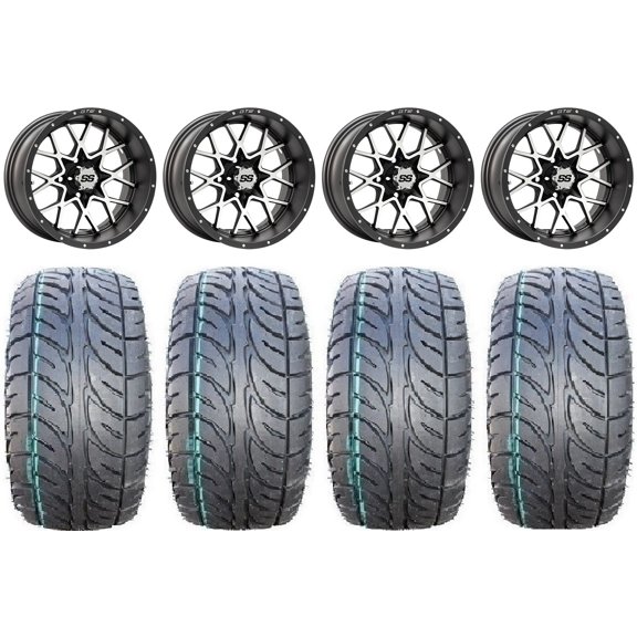 GTW Vortex 2 14" Golf Cart Wheels Gray 205x30 Fusion ST Tires E-Z-GO & Club Car