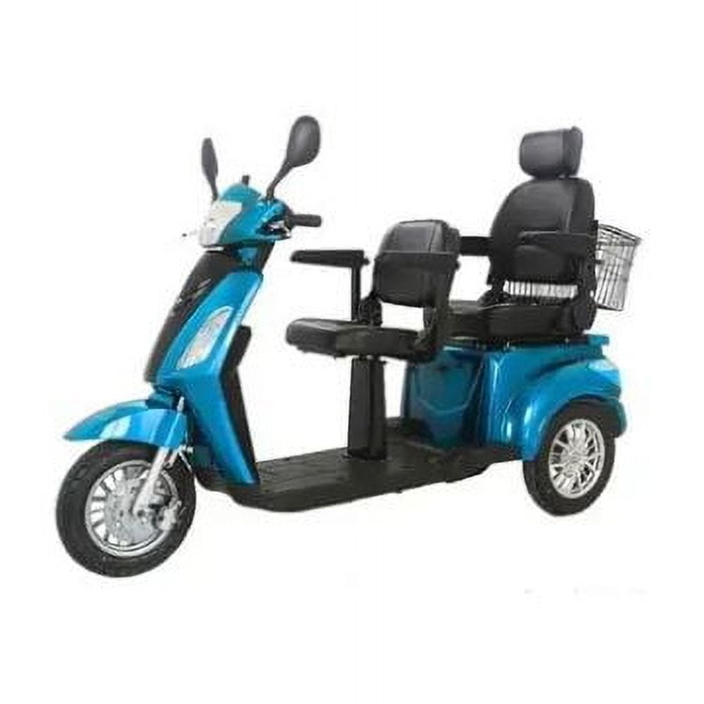 GTX-L-60 Double Seat Electric Mobility Scooter Blue | Top Electric Scooter for Two People, 20mph Speed, 48 Miles Per Charge, 550 lbs Capacity, Electric Assist Brakes & Smart Charger