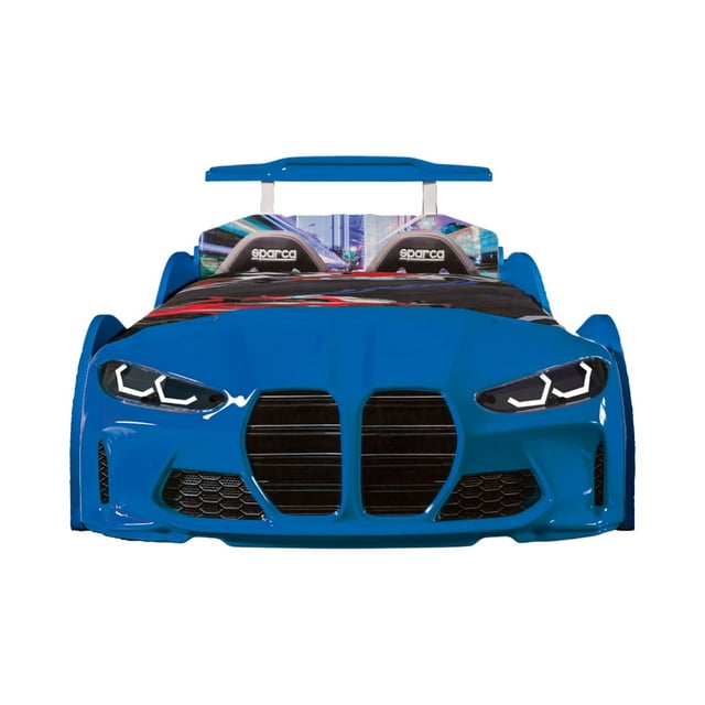 Shaped Children's GTX Twin Race Car Bed Frame with LED Lights & Sound