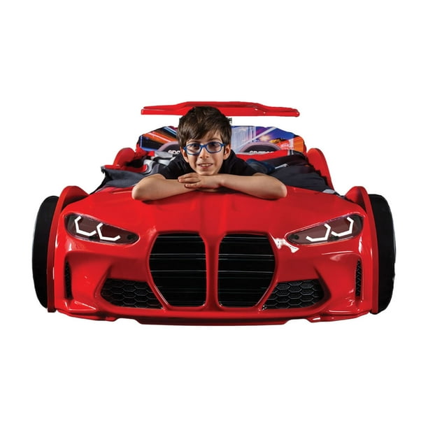 GTX Twin Race Car Bed with LED Lights & Sound FX, Kids Racing Bedroom