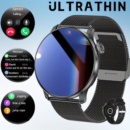 GTX13 AMOLED Sports Smartwatch, Compact Thin Design, Full Touchscreen, Wireless 5.3, Call/SMS, 100+ Exercise Modes, Fitness Tracker, Metal Band, USB Charging, iPhone/Android Compatible