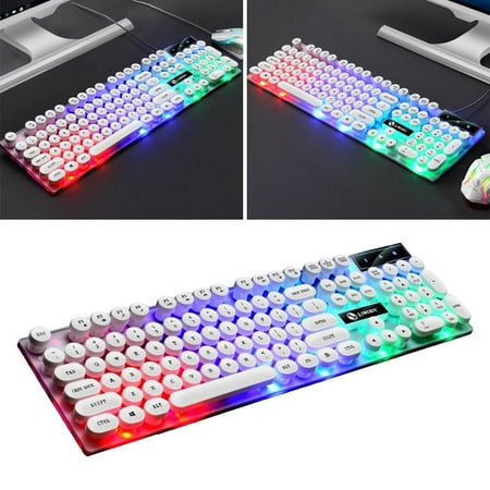 GTX300 Colorful RGB LED Illuminated Backlit Gaming Keyboard,USB PC Rainbow Gaming Keyboard Mouse Set Mechanical Feel punk white 2