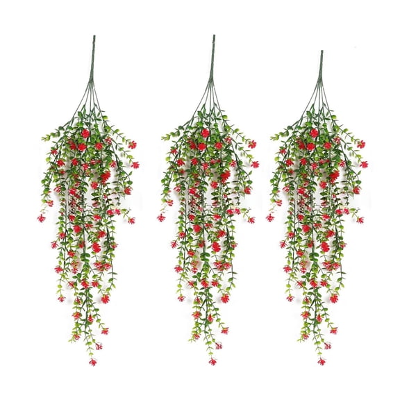 GTYIZ 3 Bundles Red Fake Eucalyptus & Camellia Flower Vine Garland for Home Wedding Ceiling Decoration – Plastic, 77cm/30.31in Long Artificial Trailing Garland Vine