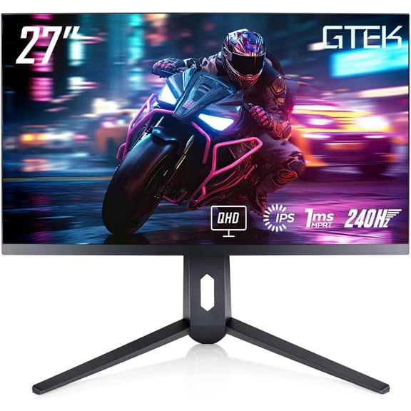 GTek 27 inch 240Hz 2K Gaming Monitor, QHD 2560 x 1440P Computer Monitor, Extreme Low Motion Blur, Fast IPS 1ms MPRT, DisplayPort/HDMI, VESA, Height Adjustable