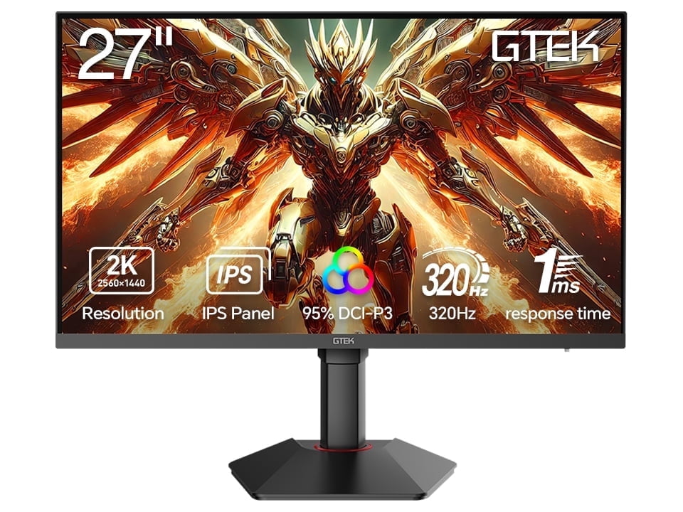 GTek 27 inch 320Hz 300Hz Gaming Monitor, Frameless 2K QHD 2560X1440P Fast IPS Computer Monitor, 1ms MPRT, FreeSync, 95% DCI-P3, HDR 400,DisplayPort/HDMI, Height Adjustable