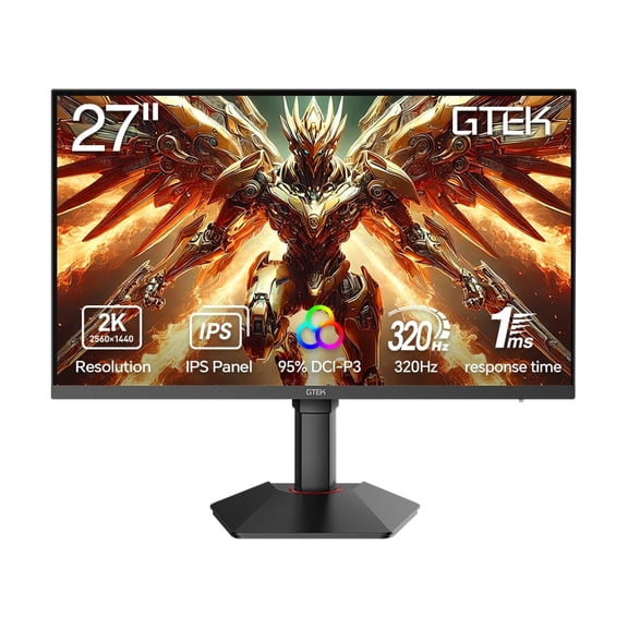 GTek 27 inch 320Hz 300Hz Gaming Monitor, Frameless 2K QHD 2560X1440P Fast IPS Computer Monitor, 1ms MPRT, FreeSync, 95% DCI-P3, HDR 400,DisplayPort/HDMI, Height Adjustable