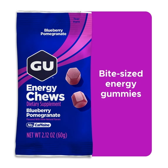 GU Energy Chews, Blueberry Pomegranate, 1ct - 2.12oz Bag, Energy Gummies for Workouts