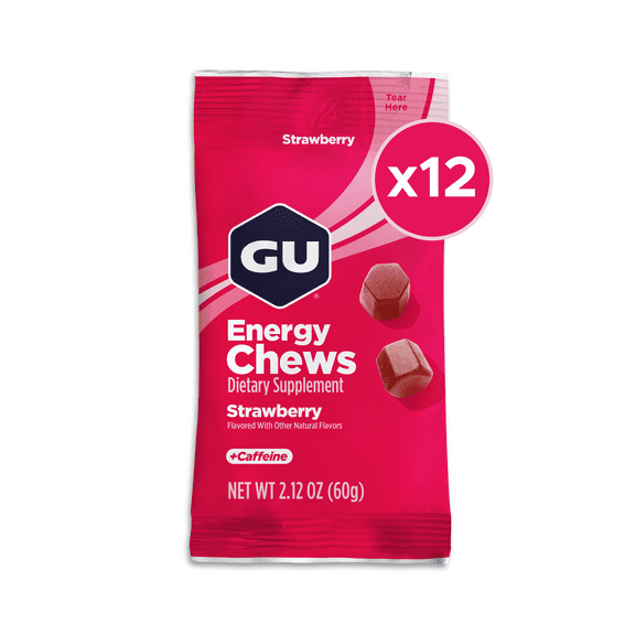 GU Energy Chews, Strawberry, 12ct Box, Energy Gummies for Workouts