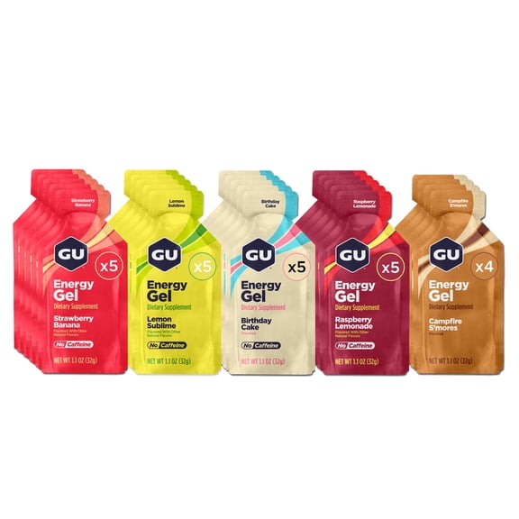 GU Energy Gel, Assorted Caffeine-Free Flavors, 24ct Box, Energy Booster for Running
