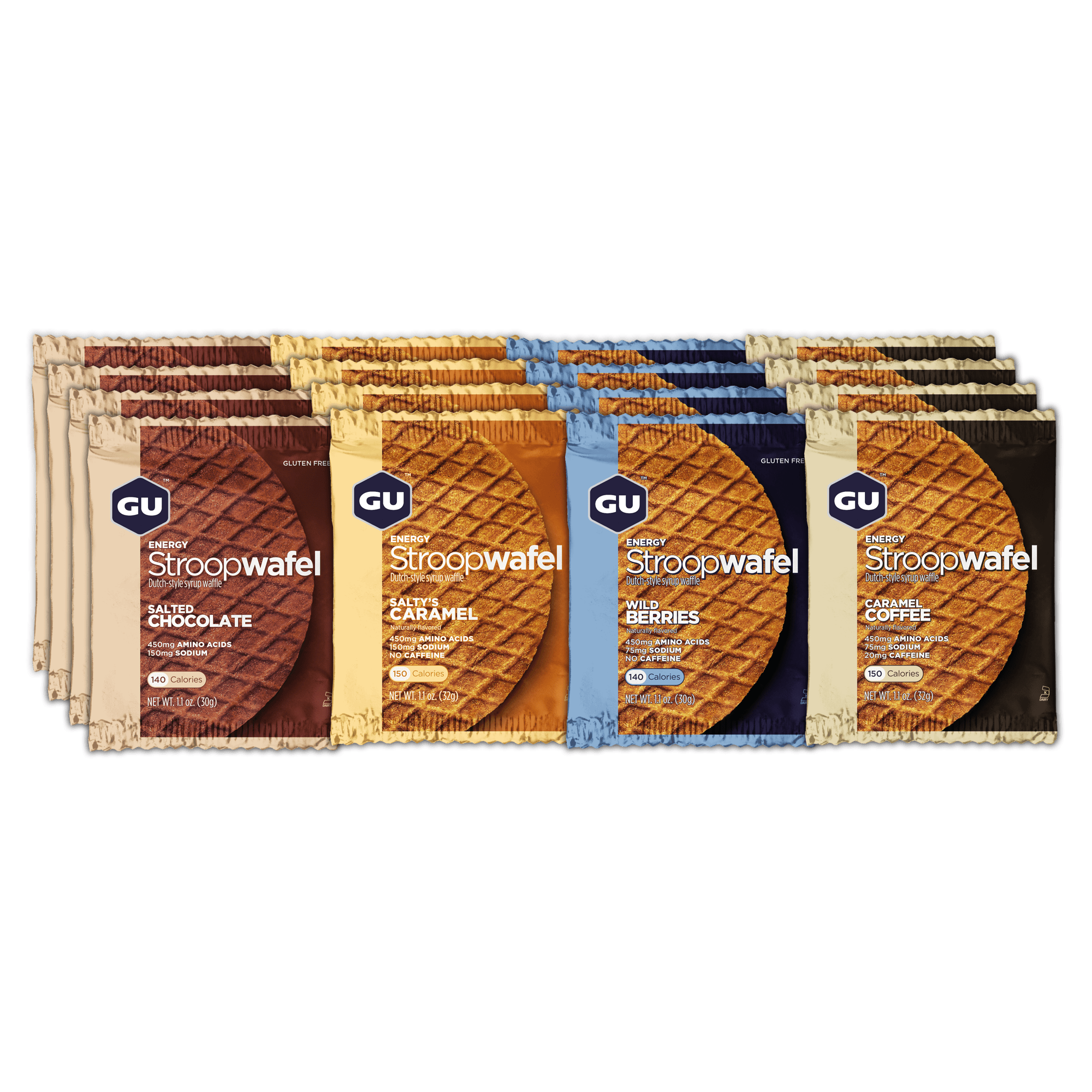 GU Energy Waffle, Energy Snack Bars, Assorted Flavor Variety pack, 16 Count box