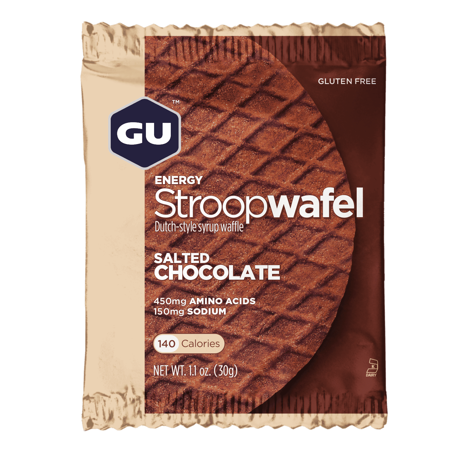 GU Energy Waffle, Energy Snack Bars, Salted Chocolate, Gluten Free, 16 Count Box