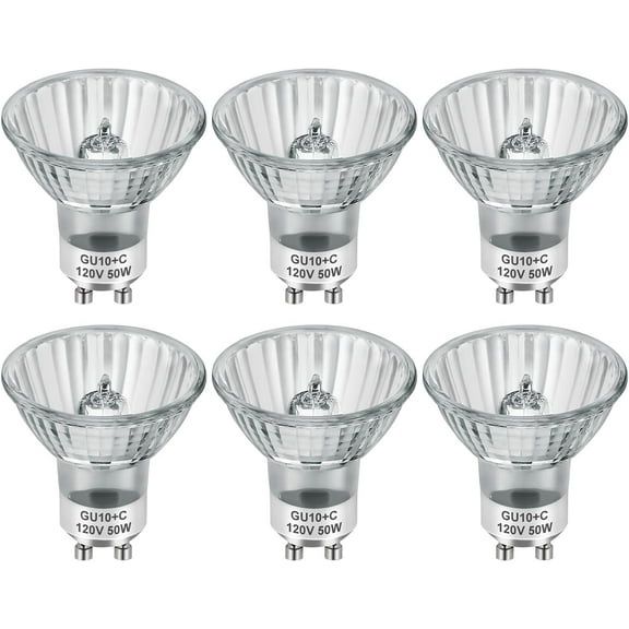 GU10 120V 50W Halogen Light Bulbs for Track and Range Hood, GU10+C Candle Warmer Lamp with Dimmable, 2700K Warm White, 6000+Hours Long-Lasting Pack of 6