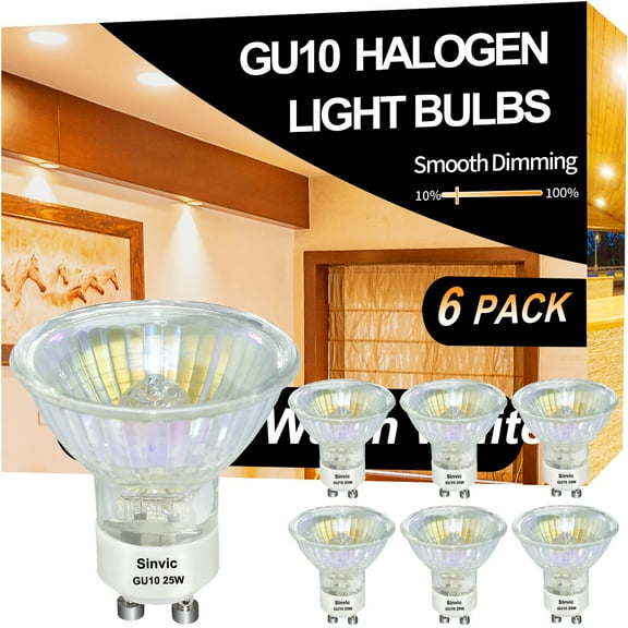 GU10 Halogen Light Bulbs 25W 2800K Warm White MR16 Light Bulbs, Dimmable, 6 Pack