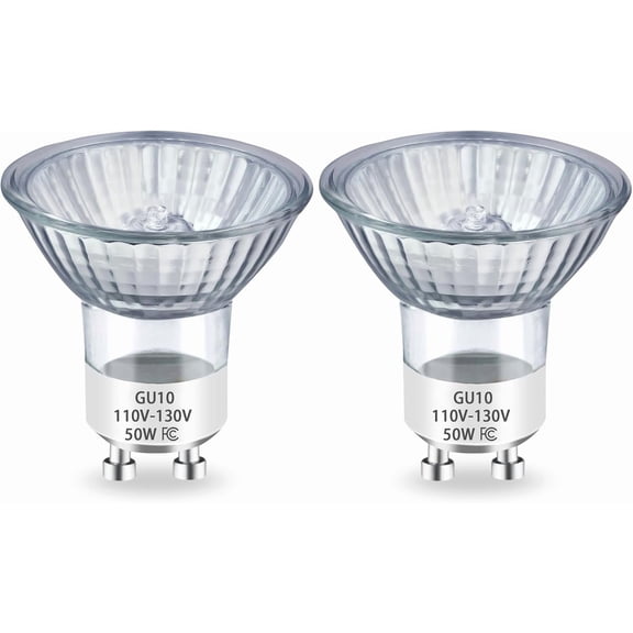 GU10 Halon Bulb 110V 50W Halon Light Bulbs, GU10+C 110-130 Volt 50 Watt MR16 with Glass Cover, 2700K Warm White, Dimmable for Candle Warmer Lamp Wax Melt Lamp, Long Lasting Life, 2 Packs