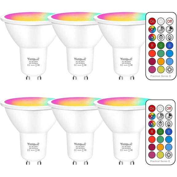 GU10 LED Bulbs 40W Equivalent 400LM, Color Changing Spot Light Bulb with Remote, RGB + Warm White, 45 Beam Angle and Memory, Mood Ambiance Lighting (6 Pack)