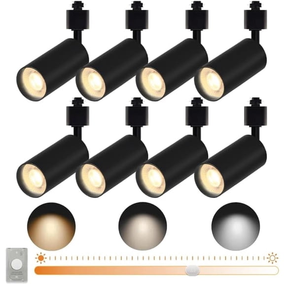 GU10 LED Track Lights, 10W 120V Black 8-Pack Track Light Heads, Brightness Dimmable Ceiling Spotlight Fixture with Extra Dedicated Dimmer for Accent Lighting for Home, Store, Moblie Cart