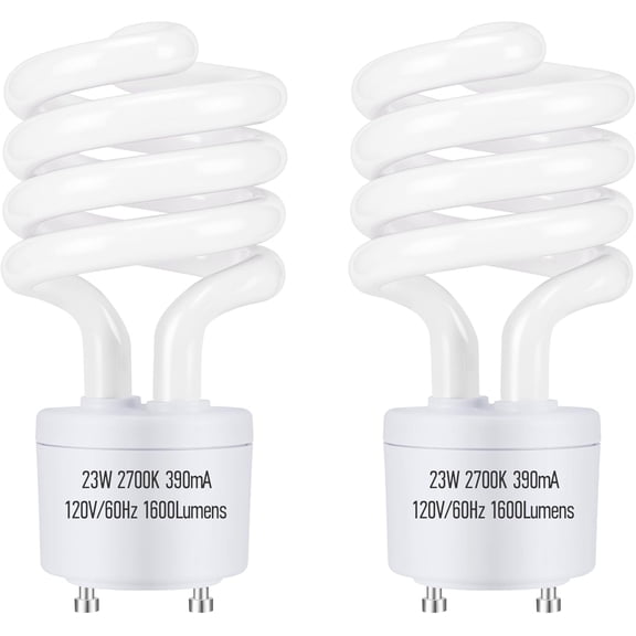 GU24 23Watt 2700K 1600lm CFL Light Bulbs, T3 Spiral Gu24 Base 2 Prong (100W Equivalent) Soft White Compact Fluorescent Light Bulbs, UL Approved, 120v 60Hz, Self Ballasted, Indoor Use (2 Pack)