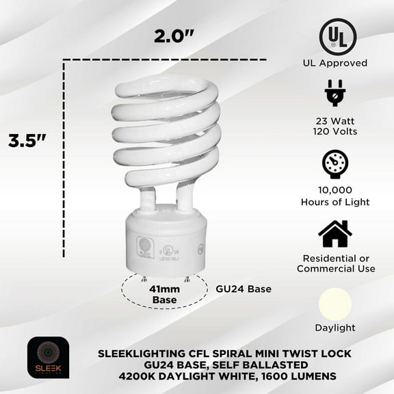 GU24 23Watt  Ballasted CFL Bulbs 120V 60Hz 4200K Cool White 4 Pack