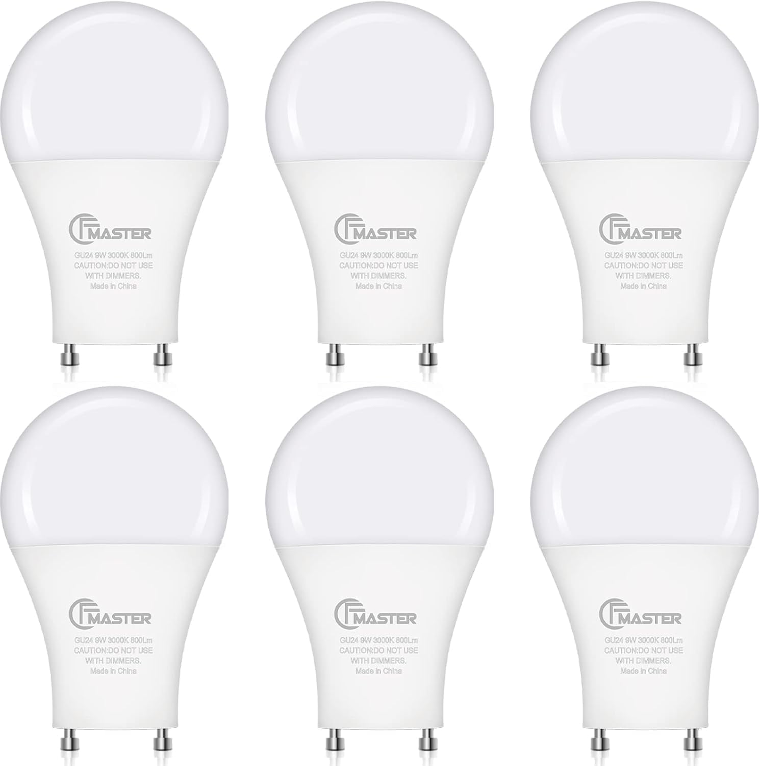 GU24 LED Light Bulb, 100W Equivalent 9W, 3000K Warm White, 800 Lumens, A19 Shape Twist-Lock GU24 Base, Two Prongs, Non-Dimmable, UL ETL Certified (12-Pack)