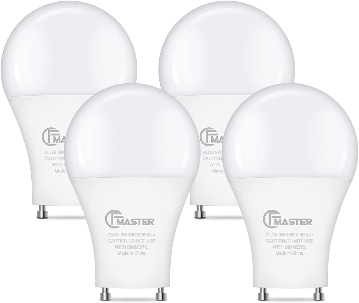 Plug'n A19 LED Light Bulb, 100W Equivalent, 9W 3000K Warm White, 800 Lumens, Non-Dimmable, GU24 Twist Lock Base, UL Etl Listed, 4-Pack