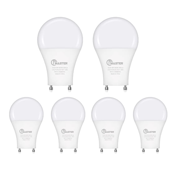 GU24 LED Light Bulb, 3000K Warm White, 9W(100W Equivalent), 800 Lumens, A19 Shape GU24 LED Bulbs, Twist and Lock GU24 Pin Base with Two Prongs, Non-Dimmable, UL ETL Certificated(6-Pack)