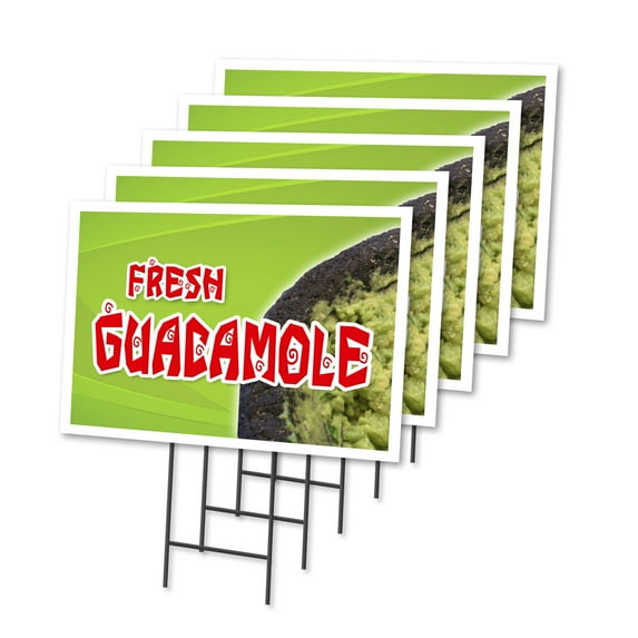 GUACAMOLE 5 Pack Of 18" x 24" Yard Sign & Stake | Advertise Your Business | Stake Included Image On Front Only | Made in The USA