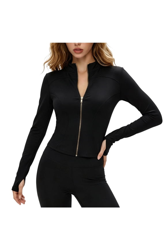 Athletic Tight Jackets for Women Full-Zip Long Sleeve High Neck Yoga Blouses