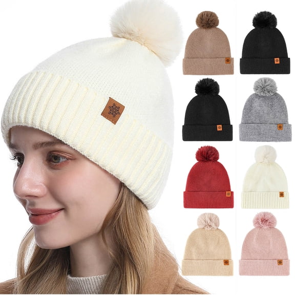 GUACER Beanies for Women Winter Ultra Soft Pom Pom Thermal Fleece Cozy Knit Snow Ski Hats for Casual Outdoor