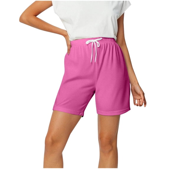GUACER Bermuda Shorts for Women Casual Drawstring Elastic Waisted Solid Color Athletic Breathable Sweat Shorts