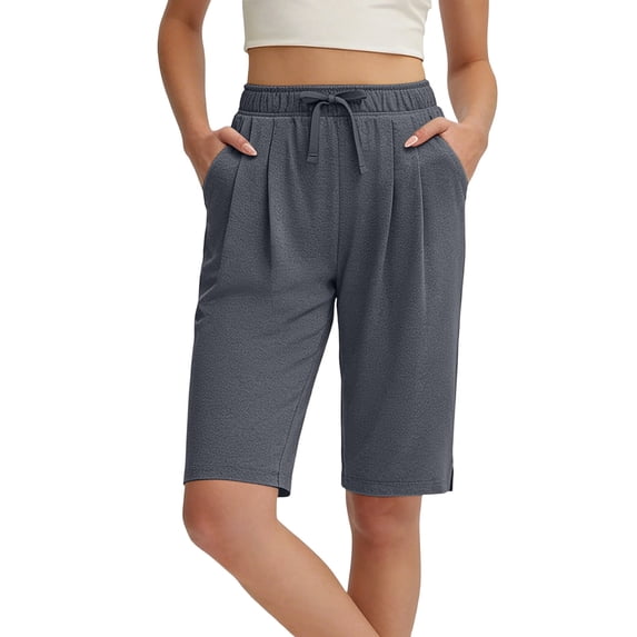 GUACER Bermuda Shorts for Women Drawstring High Waist Knee Length Shorts with Pockets Casual Loose Shorts