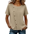 thumbnail image 1 of GUACER Blouses for Women Short Sleeve Cotton Linen Casual Round Neck Button Down Tops Relaxed Fit Shirts, 1 of 7