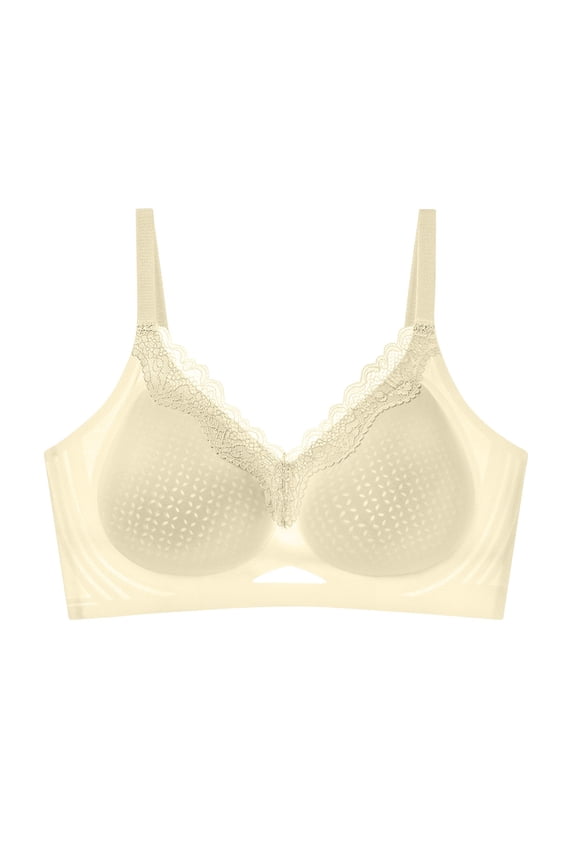 Bra for Women Wirefree Seamless Geometric Textured Cups Delicated Lace Trim Smoothing Comfort Bralette, Adjustable Strap Daily Wear