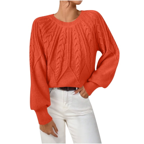 GUACER Cable Knit Sweaters for Women Crewneck Trendy Loose Fit Long Sleeve Pullover Tops
