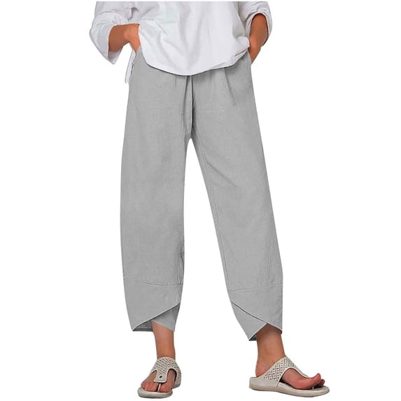 GUACER Capri Pants for Women Summer Casual Loose Cotton Linen Cropped Lounge Pants