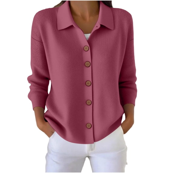 GUACER Cardigan Sweaters for Women Collared Button Knit Ribbed Soft Casual Loose Long Sleeve Blouses