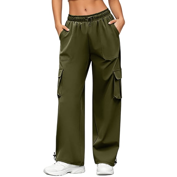 GUACER Cargo Pants for Women Loose Fit Elastic Drawstring Waist Casual Wide Leg Trousers with Multi-Pockets