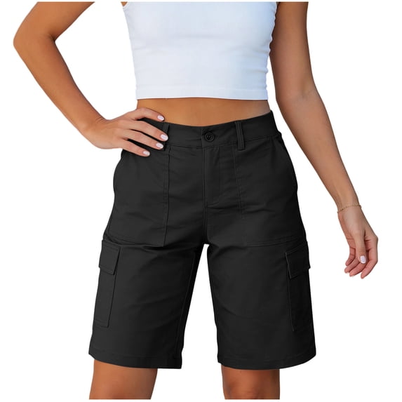 GUACER Cargo Shorts for Women Casual High Waisted Bermuda Shorts with Pockets Stretch Loose Fit Wide Leg Shorts