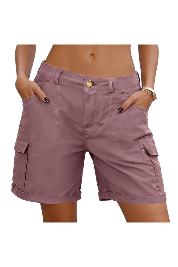 Cargo Shorts for Women Outdoor Hiking Classic Twill Utility Shorts with Multi Flap Pockets & Cuffed Hem