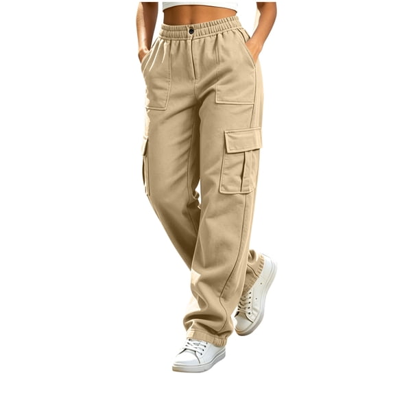 GUACER Cargo Sweatpants for Women Elastic Waisted with Pockets Wide Leg Pants for Casual & Active Wear