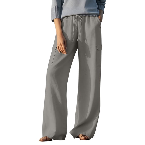 GUACER Cargo pants for Women Casual Baggy Drawstring Elastic High Waisted Cotton Linen Pants with Pockets