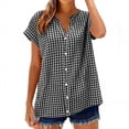 thumbnail image 1 of GUACER Casual Blouses for Women Short Sleeve Cotton Linen Gingham Plaid V Neck Loose Button Trendy T Shirts, 1 of 8