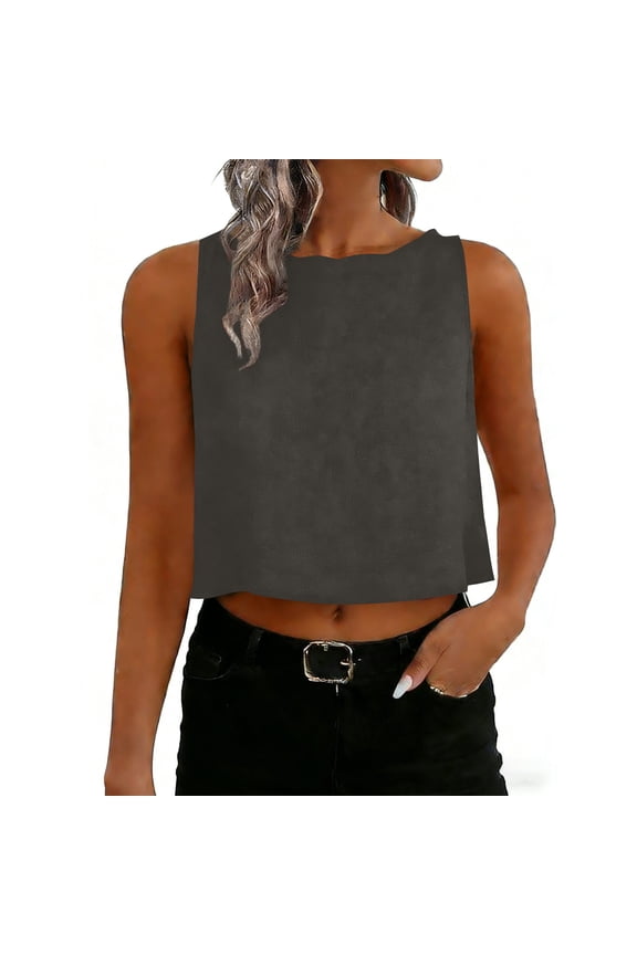 Casual Cami Tops for Women Loose Fit Cotton Round Neck Button Sleeveless Blouses