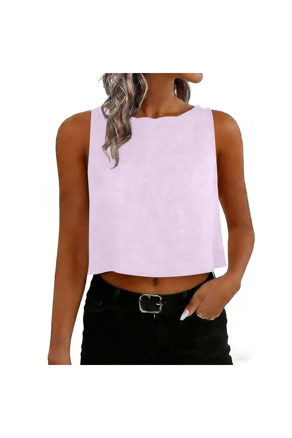 Casual Cami Tops for Women Loose Fit Cotton Round Neck Button Sleeveless Blouses