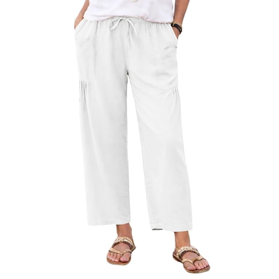 GUACER Casual Harem Pants for Women Linen Drawstring Elastic Waist Loose Fit Lounge Trousers with Pockets