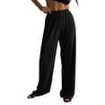 thumbnail image 1 of GUACER Casual Pants for Women Flowy Fabric Ribbed Fabric Wide Leg Design Drawstring Elastic Waist Lounge Pants, 1 of 8