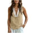 thumbnail image 1 of GUACER Cotton Linen Sleeveless V-Neck Tank Top for Women Lace Trim Button Down Casual Blouses, 1 of 9