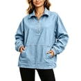 thumbnail image 1 of GUACER Denim Sweatshirts for Women Quarter Zip Oversized Long Sleeve Pullovers Jean Coats with Kangaroo Pocket, 1 of 7