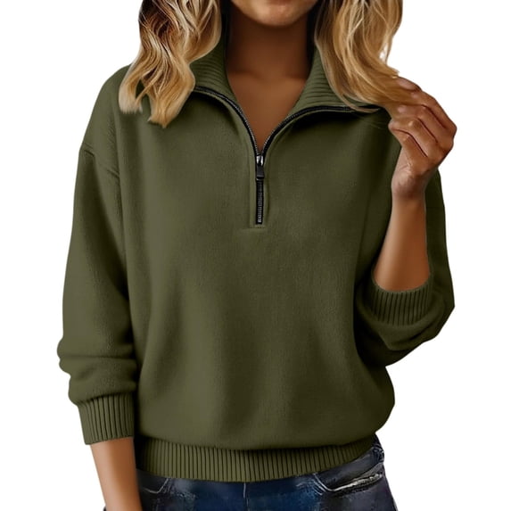 GUACER Half-Zip Pullover Sweaters for Women Casual Soft Ribbed Knit Turtleneck Long Sleeve Tops