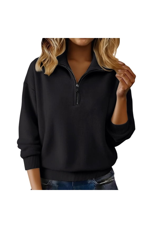 Half-Zip Pullover Sweaters for Women Casual Soft Ribbed Knit Turtleneck Long Sleeve Tops