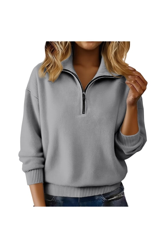 Half-Zip Pullover Sweaters for Women Casual Soft Ribbed Knit Turtleneck Long Sleeve Tops